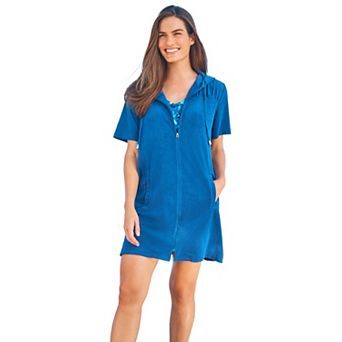 Swim 365 Women's Plus Size Hooded Terry Swim Cover Up