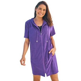 Swim 365 Women's Plus Size Hooded Terry Swim Cover Up