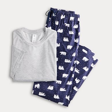 Men's PJs + PANCAKES Pajama T-Shirt & Polar Bear Print Fleece Pajama Pants Set