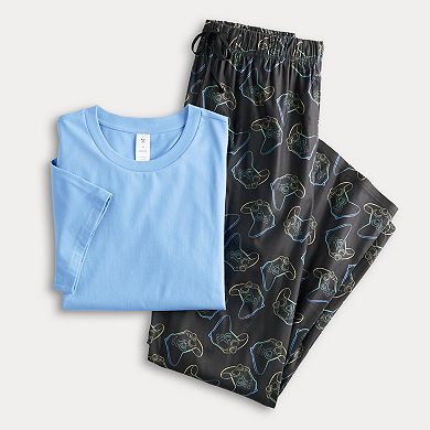 Men's PJs + PANCAKES Pajama T-Shirt & Gamer Print Fleece Pajama Pants Set