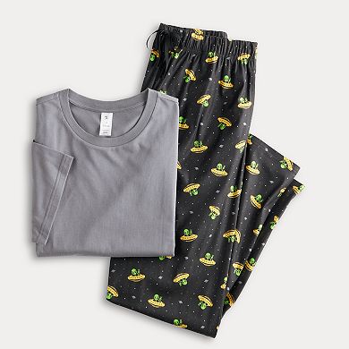 Men's PJs + PANCAKES Pajama T-Shirt & Allover Alien Saucer Print Pajama Pants Set