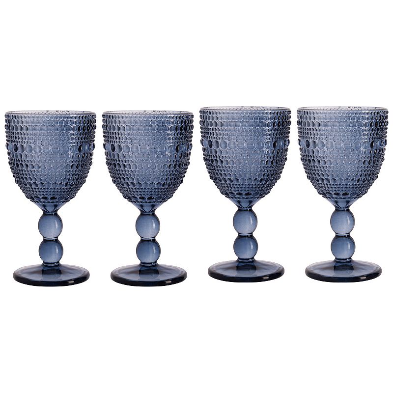 (A glass is missing ) Home Essentials Halo Ribbed Glass Goblet 4-piece Set, Blue