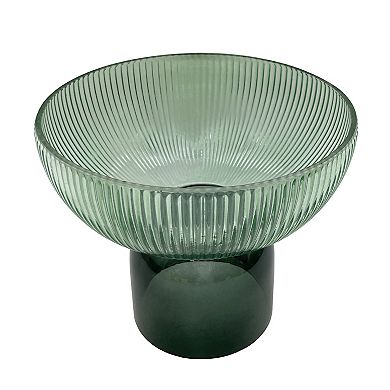 Everyday Decor Green Ribbed Glass Bowl