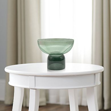 Everyday Decor Green Ribbed Glass Bowl