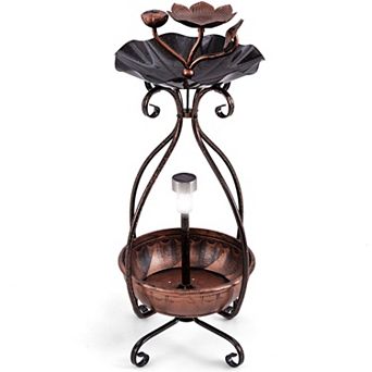 Solar Bird Bath with Planter and Feeder Outdoor Bird Bath with LED Light