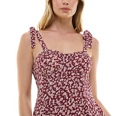 Juniors' Lily Rose Fitted Dobby Tie Shoulder Skater Dress