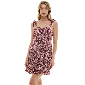 Juniors' Lily Rose Fitted Dobby Tie Shoulder Skater Dress