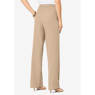 Roaman's Women's Plus Size Petite Plus Size Wide Leg Bend Over Pant