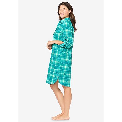 Dreams & Co. Plus Size Plaid Flannel Button-Front Sleepshirt