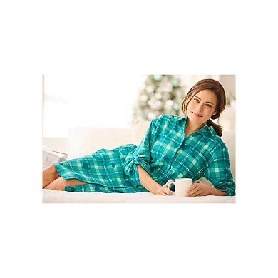 Dreams & Co. Plus Size Plaid Flannel Button-Front Sleepshirt