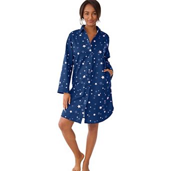 Dreams & Co. Plus Size Plaid Flannel Button-Front Sleepshirt