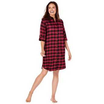 Dreams & Co. Plus Size Plaid Flannel Button-Front Sleepshirt