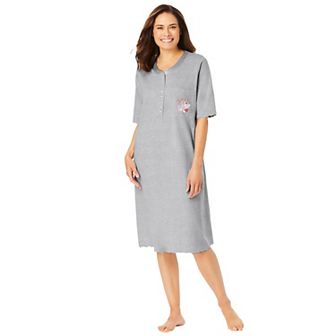 Dreams & Co. Women's Plus Size Satin Trim Cotton Sleepshirt
