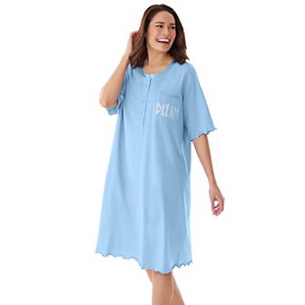 Dreams & Co. Women's Plus Size Satin Trim Cotton Sleepshirt