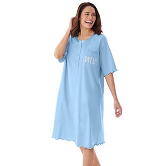 Dreams & Co. Plus Size Satin Trim Cotton Sleepshirt