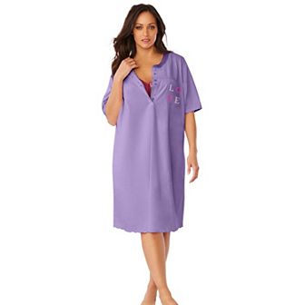Dreams & Co. Women's Plus Size Satin Trim Cotton Sleepshirt