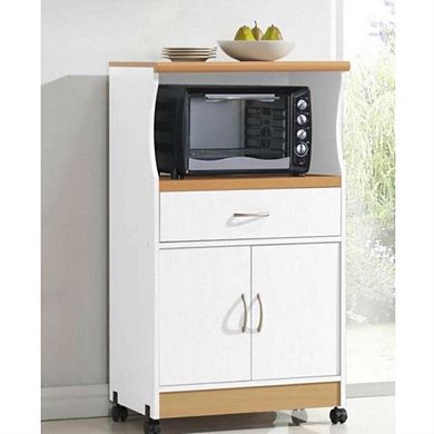 White Kitchen Utility Cabinet Microwave Cart With Caster Wheels