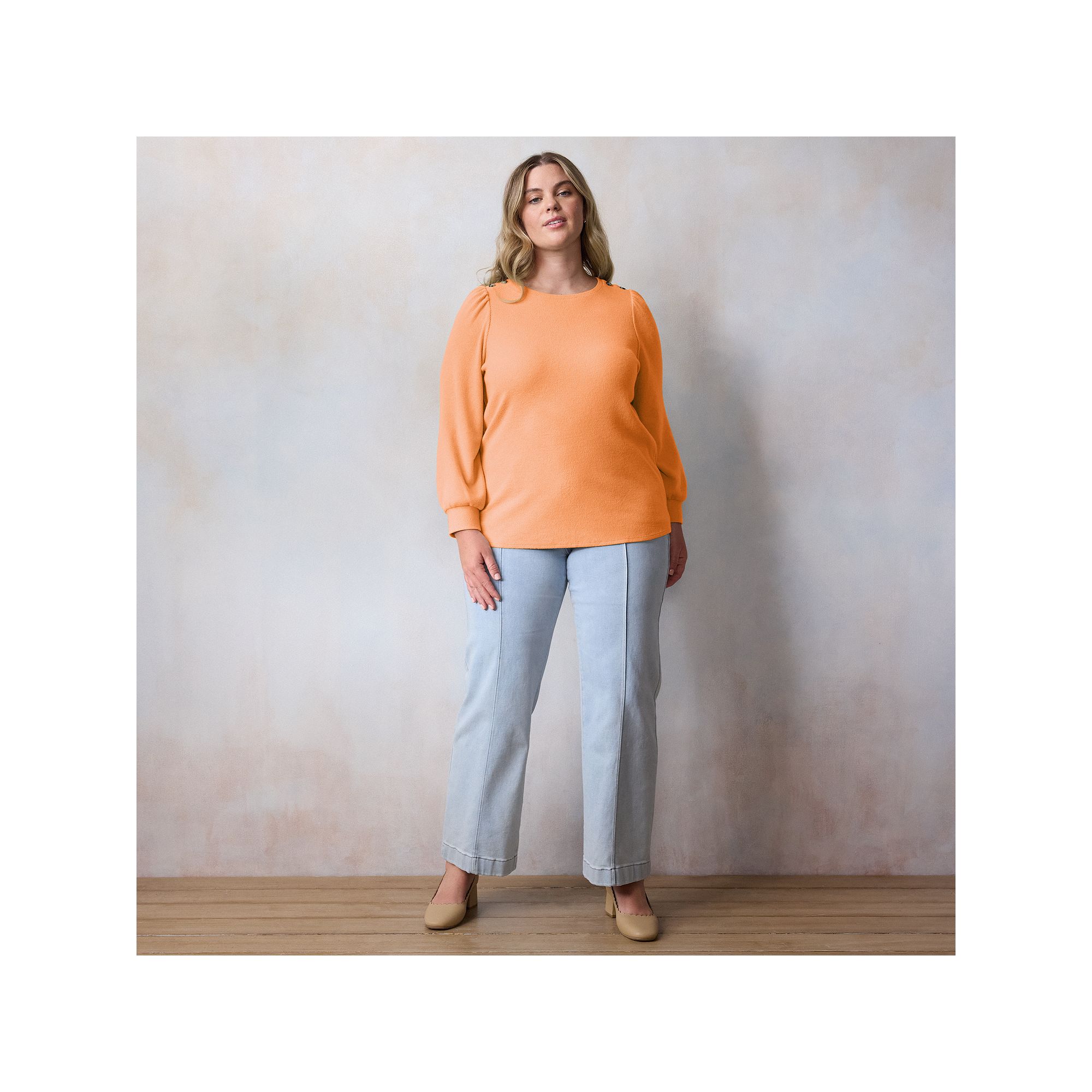 Plus Size LC Lauren Conrad High Cuff Crewneck Top, Womens, Size: 0X, Orang