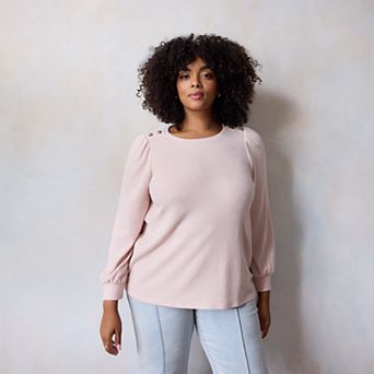 Plus Size LC Lauren Conrad High Cuff Crewneck Top