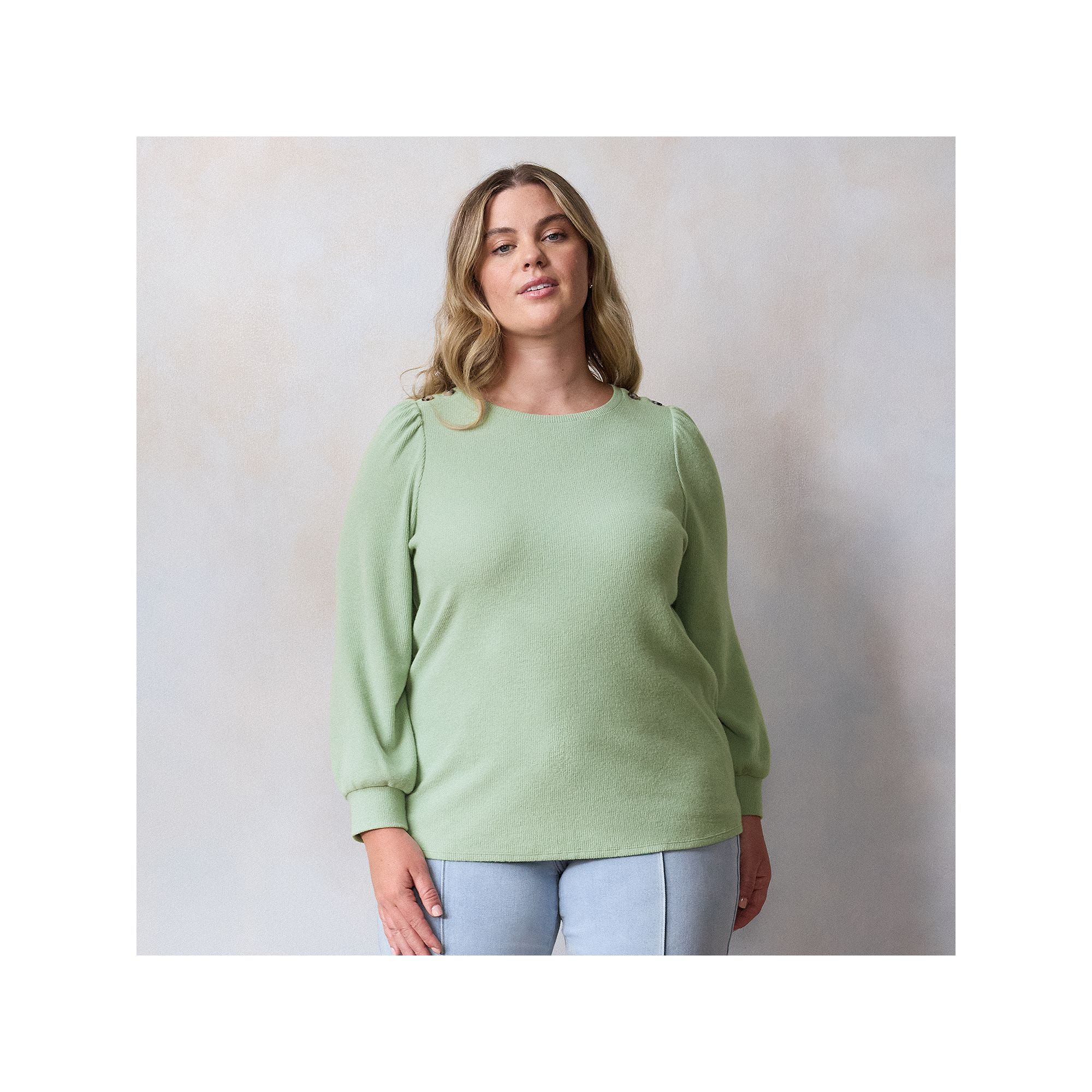 Plus Size LC Lauren Conrad High Cuff Crewneck Top, Womens, Size: 0X, Valor