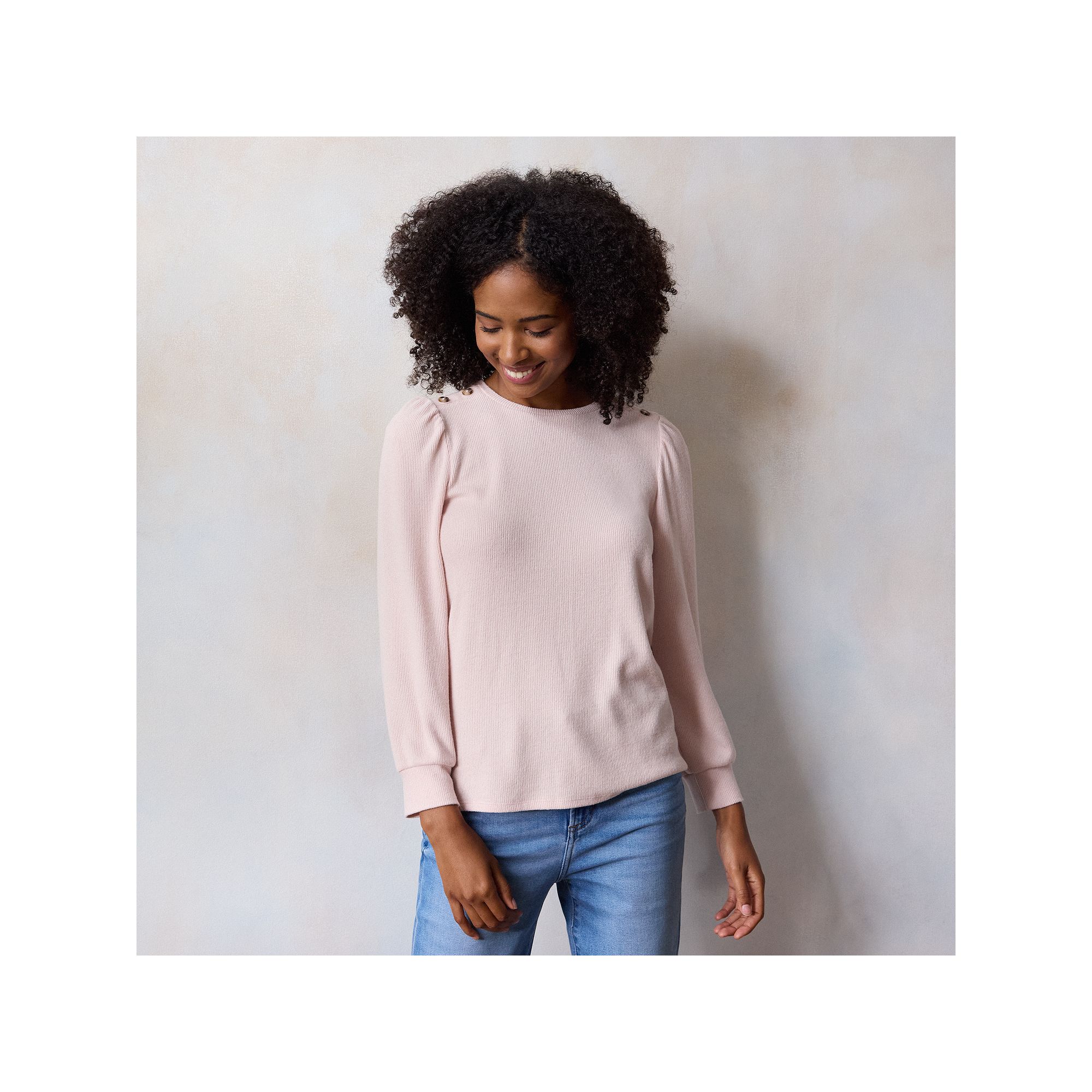 Womens LC Lauren Conrad High Cuff Crew Top, Size: XS, Pink Whipe