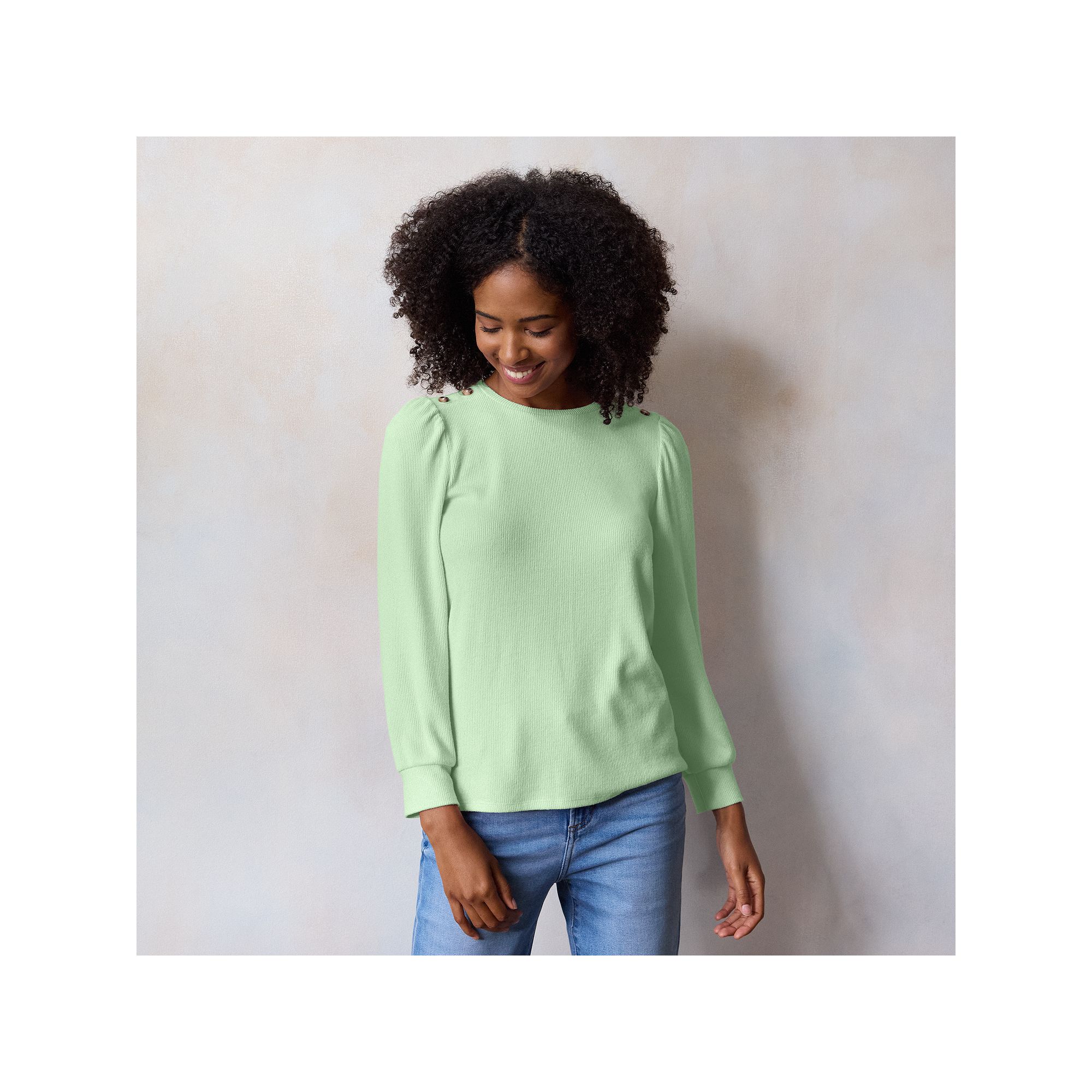 Womens LC Lauren Conrad High Cuff Crew Top, Size: XS, Valor Green
