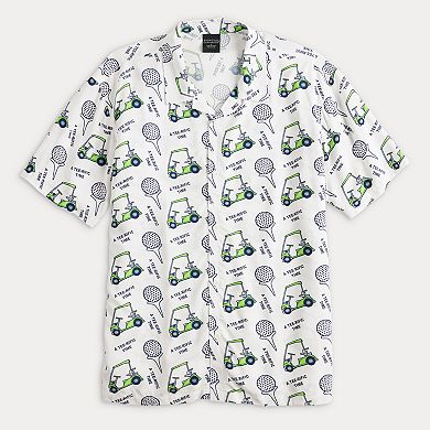 Men's Tee-Riffic Time Golf Cart Print Short Sleeve Button Down Shirt