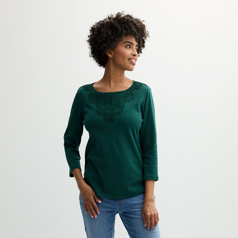 Women's Croft & Barrow® Lace Round Neck Top