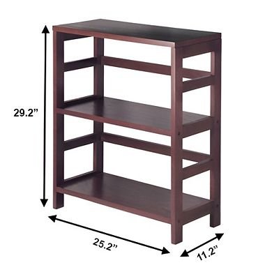 Open Wood Bookcase with Three Shelves for Living Room or Office Storage, 29.2 in. H, Espresso