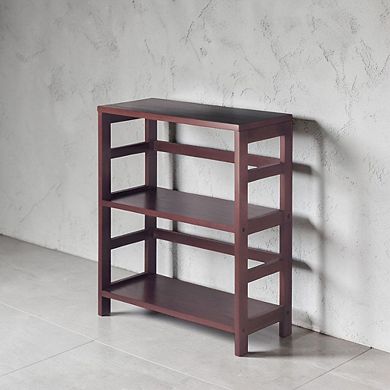 Open Wood Bookcase with Three Shelves for Living Room or Office Storage, 29.2 in. H, Espresso