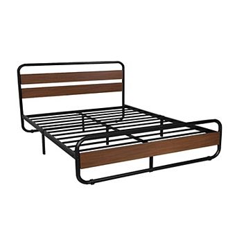 King Size Heavy Duty Industrial Modern Metal Wood Platform Bed Frame With Headboard