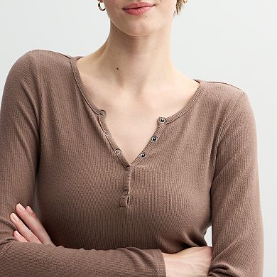 Juniors' Pink Rose Long Sleeve Henley Top