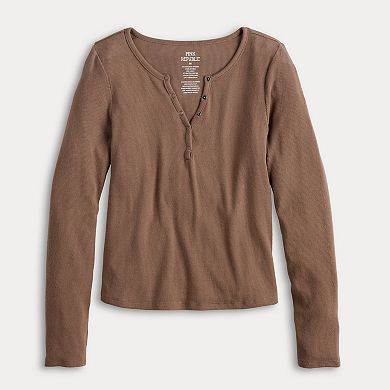 Juniors' Pink Rose Long Sleeve Henley Top