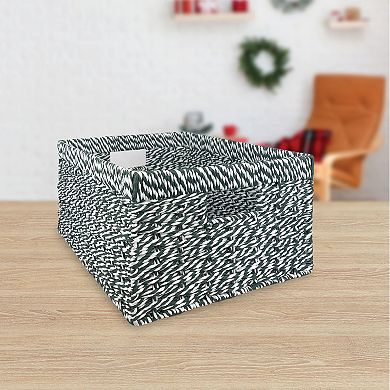 Merry and Bright Green Rectangular Paper Weave Basket
