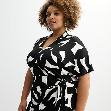 Plus Size Nine West Dolman Faux-Wrap Midi Dress