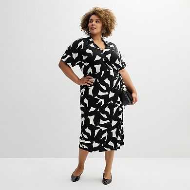 Plus Size Nine West Dolman Faux-Wrap Midi Dress