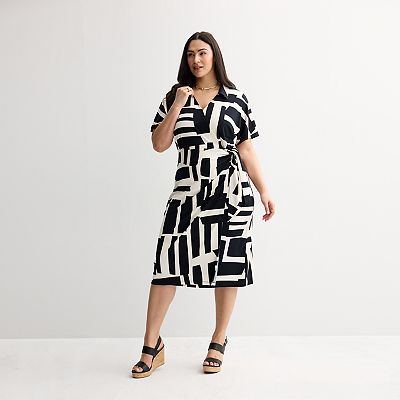 Plus Size Nine West Dolman Faux-Wrap Midi Dress