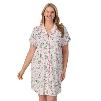 Plus Size Draper James Printed Cozy Short Sleeve Notch Collar Sleepshirt
