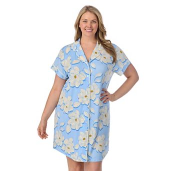 Plus Size Draper James Printed Cozy Short Sleeve Notch Collar Sleepshirt