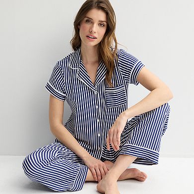 Women's Draper James 2-Piece Printed Cozy Short Sleeve Notch Collar Pajama Top & Pajama Pants Set