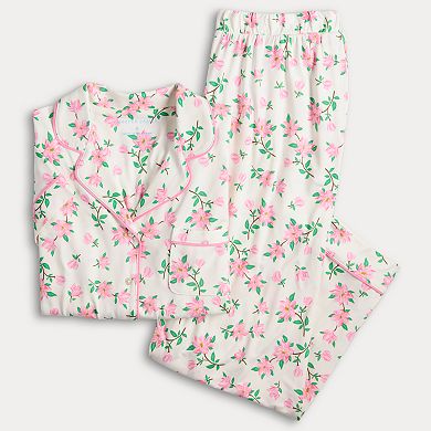 Women's Draper James 2-Piece Printed Cozy Short Sleeve Notch Collar Pajama Top & Pajama Pants Set