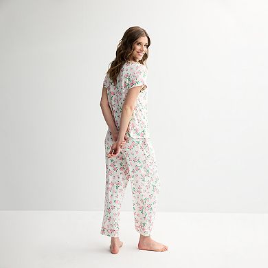 Women's Draper James 2-Piece Printed Cozy Short Sleeve Notch Collar Pajama Top & Pajama Pants Set