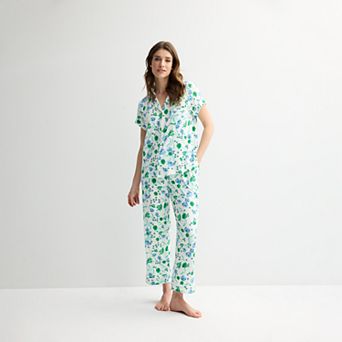 Women's Draper James 2 pc Printed Cozy Short Sleeve Notch Collar Pajama Top & Pajama Pants Set