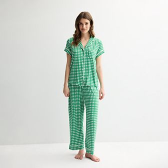 Women's Draper James 2 pc Printed Cozy Short Sleeve Notch Collar Pajama Top & Pajama Pants Set