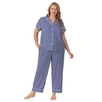 Plus Size Draper James 2 pc Printed Cozy Short Sleeve Notch Collar Pajama Top & Pajama Pants Set