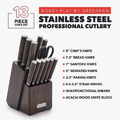 Bobby Flay by GreenPan Stainless Steel 13-Piece Knife Block Set