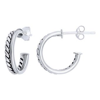 Aleure Precioso Sterling Silver Double Polished & Twisted Hoop Earrings