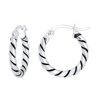 Aleure Precioso Sterling Silver Round Twisted Click-Top Hoop Earrings