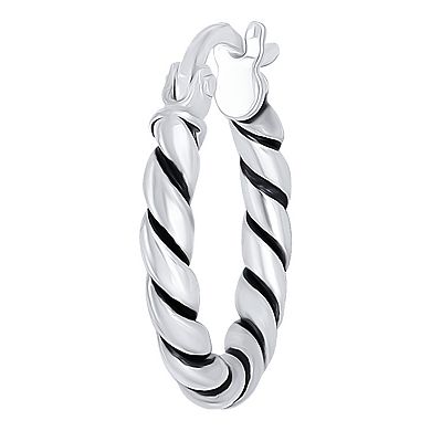 Aleure Precioso Sterling Silver Round Twisted Click-Top Hoop Earrings
