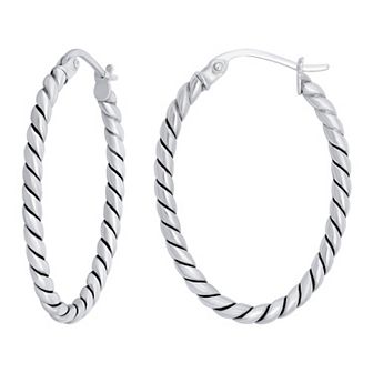 Aleure Precioso Sterling Silver Oval Twisted Click-Top Hoop Earrings